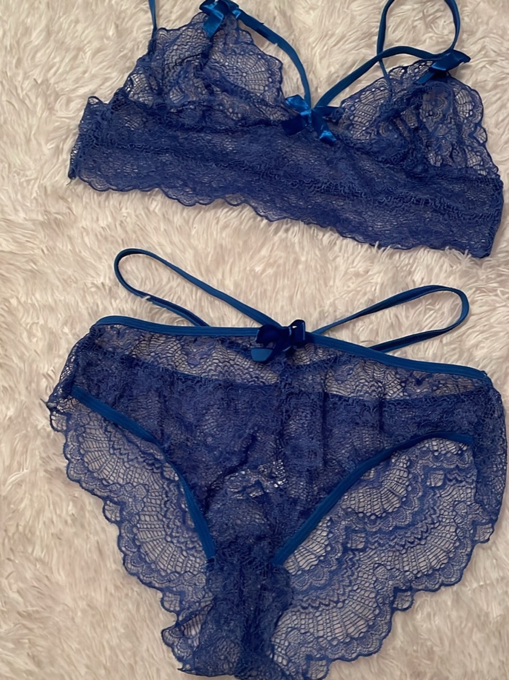 Lace Bralette & Brief Set - Navy Blue